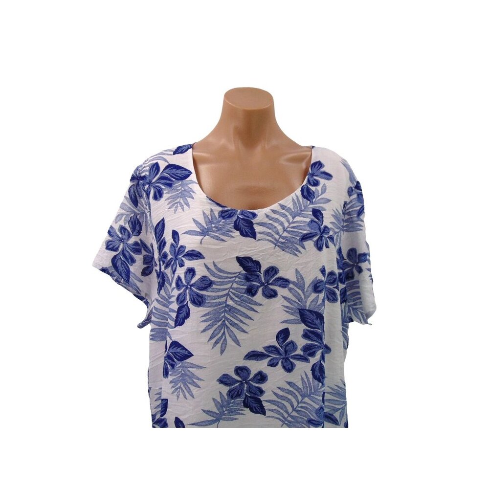 Serengeti White Blue Layered Look Swing Top 1X Floral Tropical Lagenlook - Picture 5 of 11